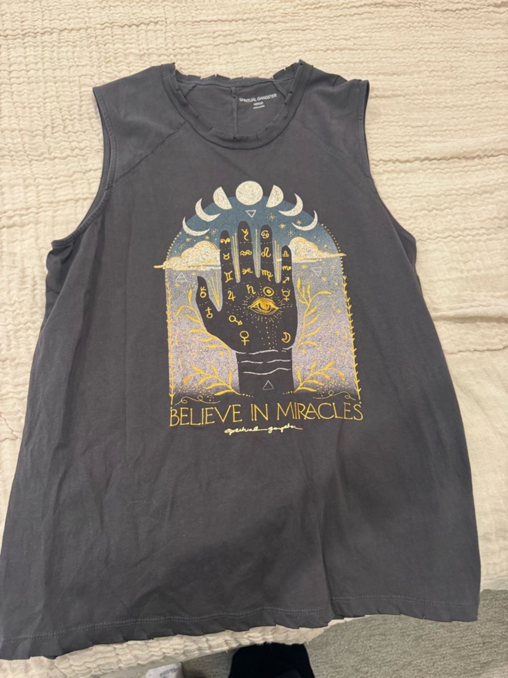 Spiritual Gangster Black Muscle Tee with Gold & Lavender Graphic